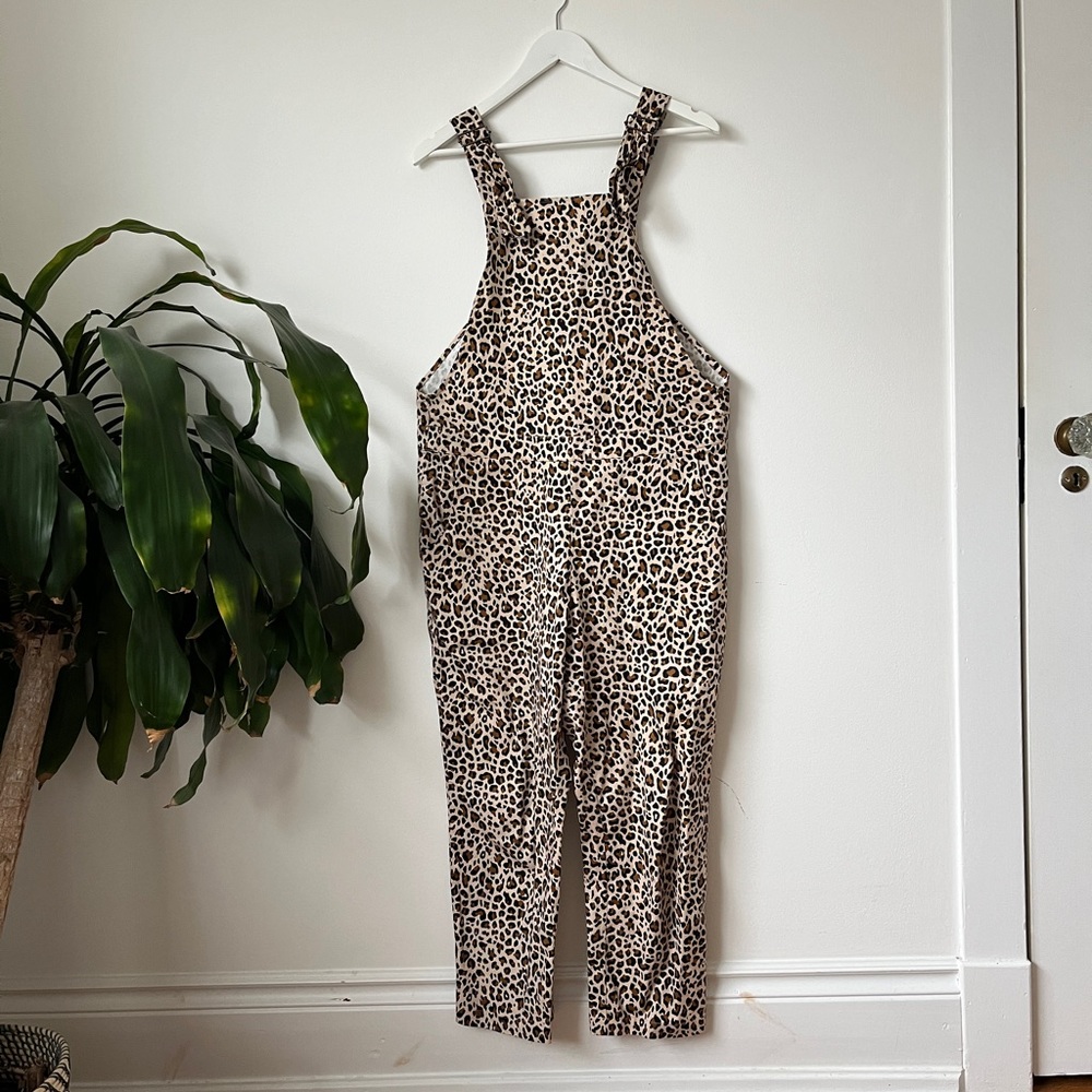 Wildfang Leopard-Print Sleeveless Overalls in Beige and Brown